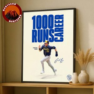 Christian Yelich From Milwaukee Brewers Career Milestone Poster 1000 Runs With Milwaukee Brewers MLB Season Home Decor Poster Canvas