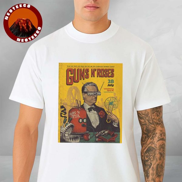 Guns N Roses Art Print At Luxembourg Open Air In Luxembourg City LU On July 28 Featuring Surreal Retro Sci-Fi 2025 Unisex T-Shirt