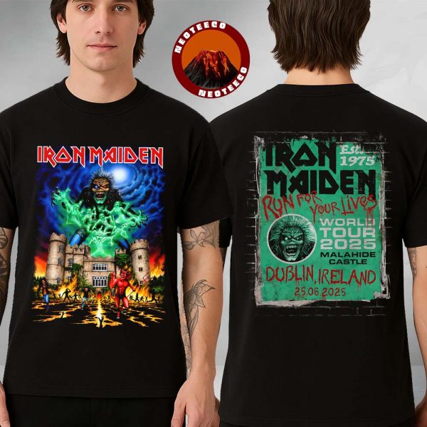 Iron Maiden Run For Your Lives World Tour 2025 Dublin Ireland Exclusive Tee At Malahide Castle On June 25 2025 Eddie Take Over The Castle Two Sides Unisex T-Shirt