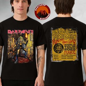 Iron Maiden Run For Your Lives World Tour 2025 France Tour Event Tee Eddie In The Catacombs Of Paris Two Sides Unisex T-Shirt