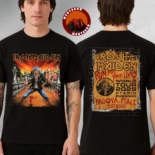Iron Maiden Run For Your Lives World Tour 2025 Italy Event Tee Eddie In Padova Italy At Stadio Euganeo On July 13 2025 Two Sides Unisex T-Shirt