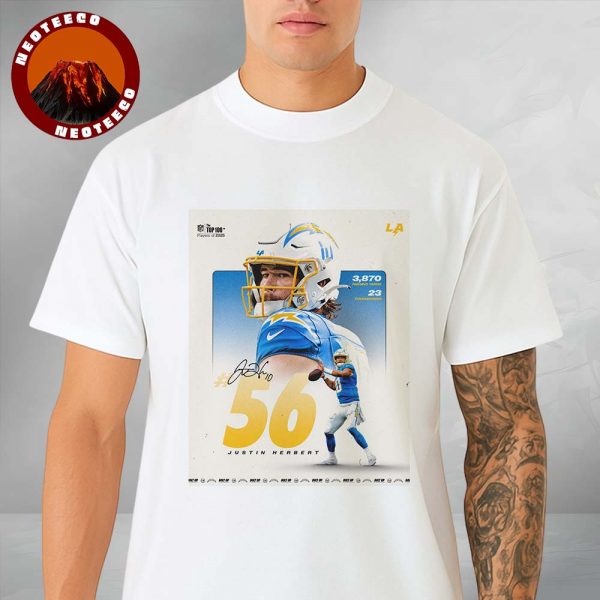 Justin Herbert NFL Top 100 Poster Ranked 56 for 2025 Season with LA Chargers NFL Season Unisex T-Shirt