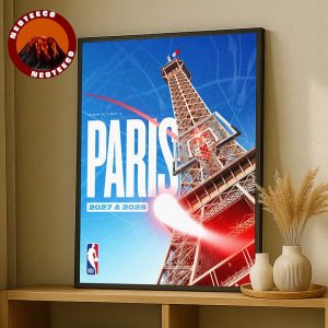 NBA Sports Print At Eiffel Tower In Paris France For 2027 And 2028 Featuring Basketball Hoop Theme Home Decor Poster Canvas