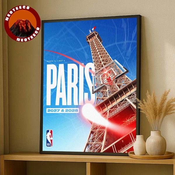 NBA Sports Print At Eiffel Tower In Paris France For 2027 And 2028 Featuring Basketball Hoop Theme Home Decor Poster Canvas
