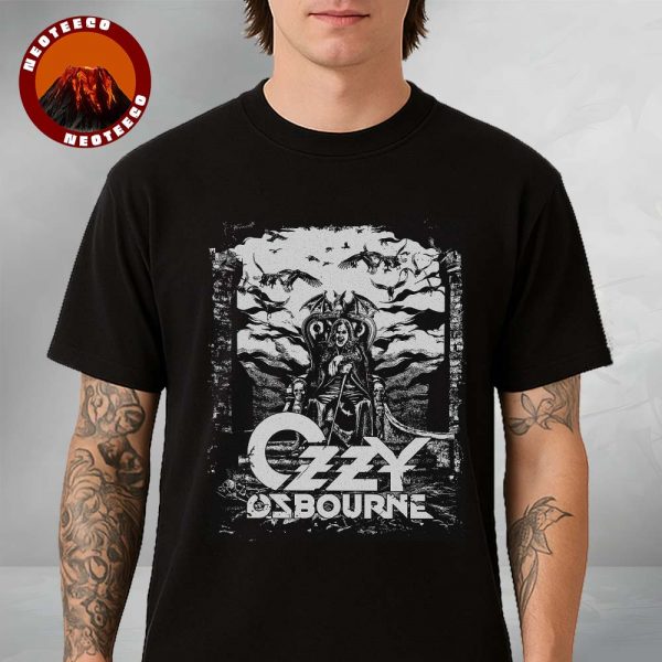 Ozzy Osbourne Tribute Art Print Throne Scene With Bats On Gothic Background 2025 Dark Metal Tribute Design Unisex T-Shirt