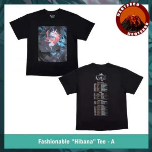 Ado Hibana World Tour 2025 Black Tour Dates T-Shirt with Anime Portrait Print