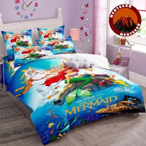Ariel Mermaid Bedding Set Kids Duvet Cover with Pillowcases Girls Princess Bedroom Decor Pink Ocean Style