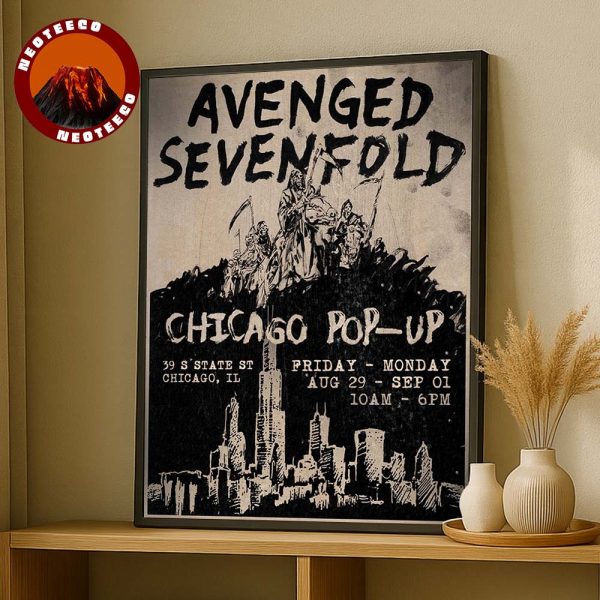 Avenged Sevenfold Poster At 39 S State St In Chicago IL On August 29 September 1 2025 Vintage Reaper Riders And Skyline Pop Up Home Decor Poster Canvas