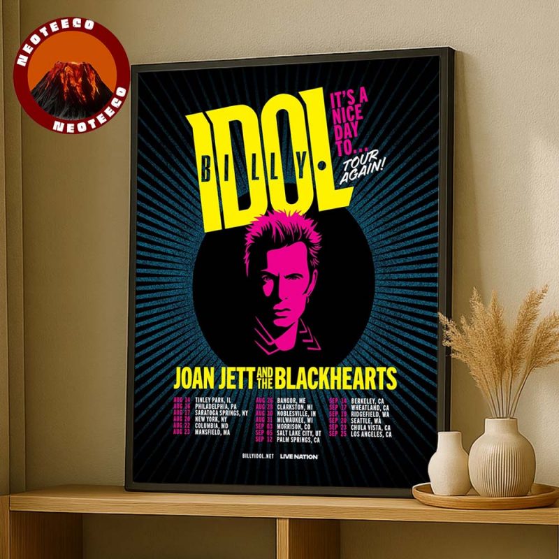 Billy Idol & Joan Jett And The Blackhearts US Tour Rock Concert 2024 Poster Retro Pop Art Style Home Decor Poster Canvas