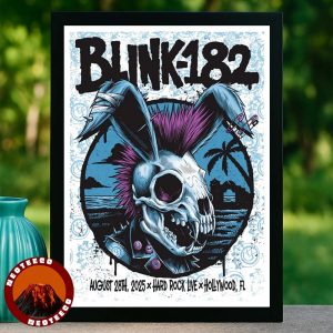 Blink 182 Concert Poster At Hard Rock Live In Hollywood FL On August 28 2025 Punk Skull Bunny Artwork Home Decor Poster Canvas