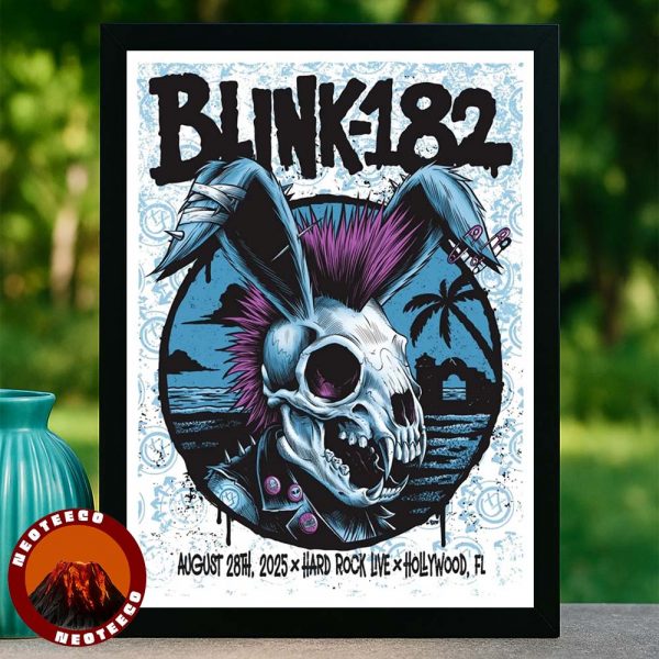 Blink 182 Concert Poster At Hard Rock Live In Hollywood FL On August 28 2025 Punk Skull Bunny Artwork Home Decor Poster Canvas