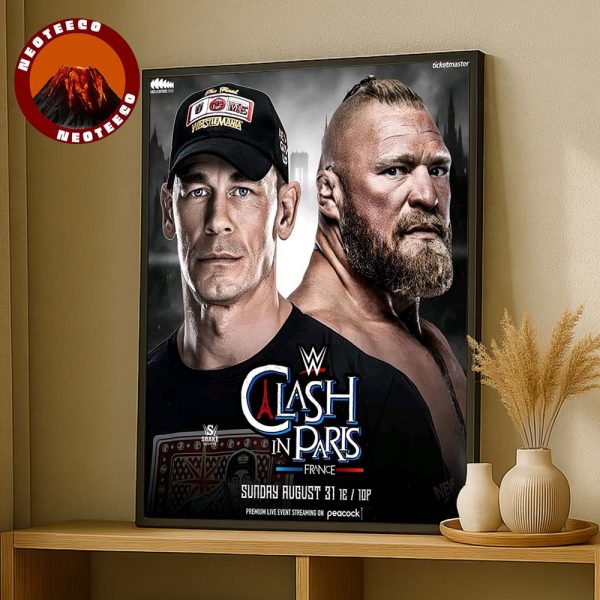 Brock Lesnar vs John Cena Matchup Poster At Clash In Paris France 2025 One Last Time Eiffel Tower WWE Wrestling Show Home Decor Poster Canvas