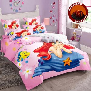 Cartoon Ariel Mermaid Bedding Set Cute Princess Duvet Cover with Pillowcases for Girls Kids Bedroom Decor