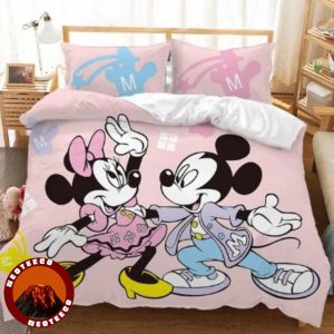 Cartoon Bedding Set Disney Mickey Minnie Cute Couple Design Pink Bedroom