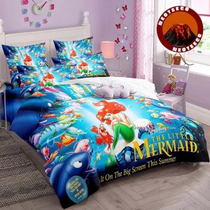 Cartoon Mermaid Princess Bedding Set for Girls Cute Ariel Duvet Cover and Pillowcases Pink Sea Theme Bedroom Decor