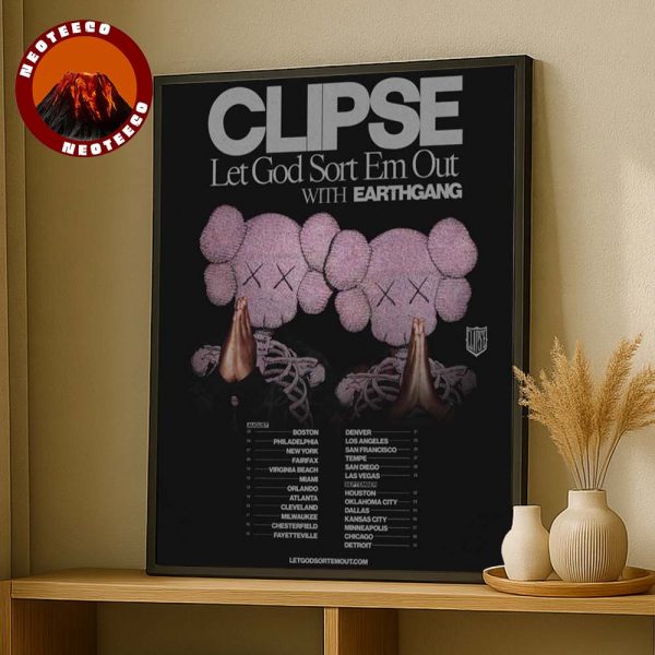 Clipse Tour Poster At Multiple Venues In US Cities On August September 2025 Let God Sort Em Out With Earthgang Artwork Home Decor Poster Canvas