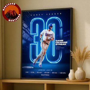 Corey Seager Texas Rangers Poster On July 31 2025 30 Game On Base Streak Highlight Major League Baseball Home Decor Poster Canvas