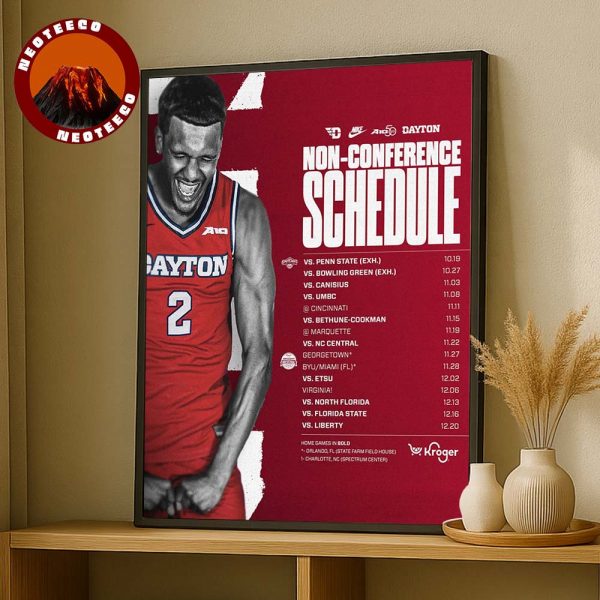 Dayton Flyers Basketball Poster 2025 Non Conference Schedule NCAA Basketball Season Schedule Home Decor Poster Canvas