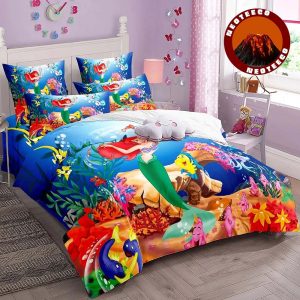 Disney Ariel Mermaid Bedding Set Kids Duvet Cover Pillowcases Girls Princess Pink Bedroom Decor