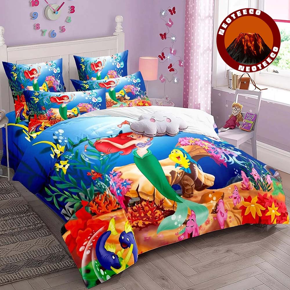 Disney Ariel Mermaid Bedding Set Kids Duvet Cover Pillowcases Girls Princess Pink Bedroom Decor