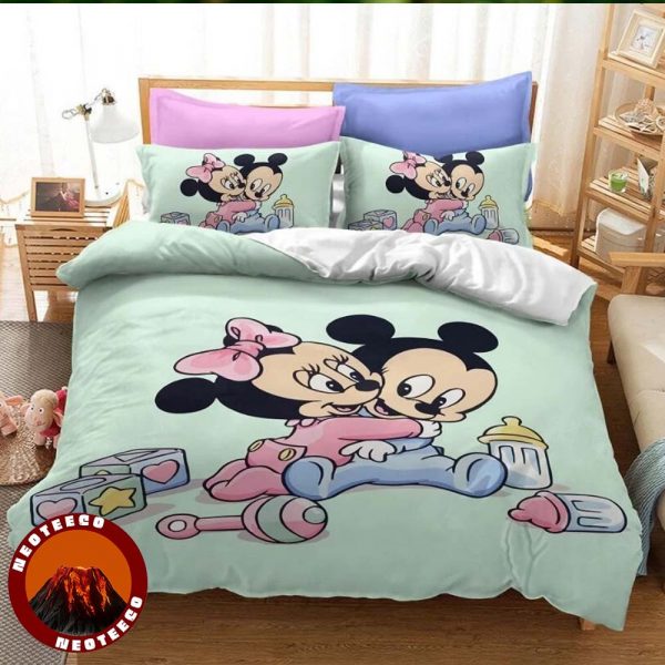 Disney Bedding Set Kids Cartoon Mickey Minnie Couple Duvet Cover Pillowcases