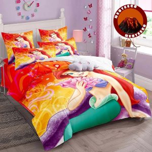 Disney Little Mermaid Ariel Bedding Set Kids Girls Duvet Cover with Pillowcases Pink Ocean Princess Bedroom Deco