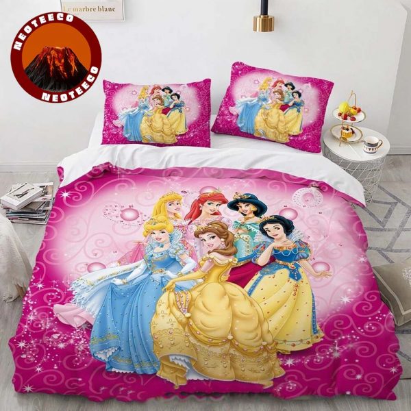 Disney Princess Bedding Set Girls Pink Duvet Cover with Ariel Belle Cinderella Snow White Aurora Jasmine Pillowcases