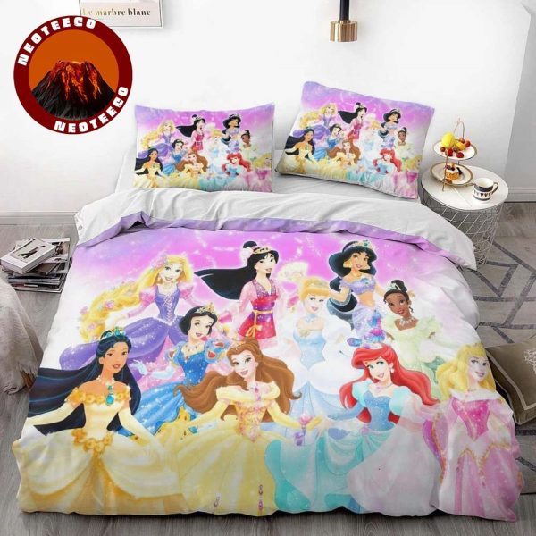 Disney Princess Bedding Set Kids Bedroom Pink Duvet Cover with Cute Cartoon Characters