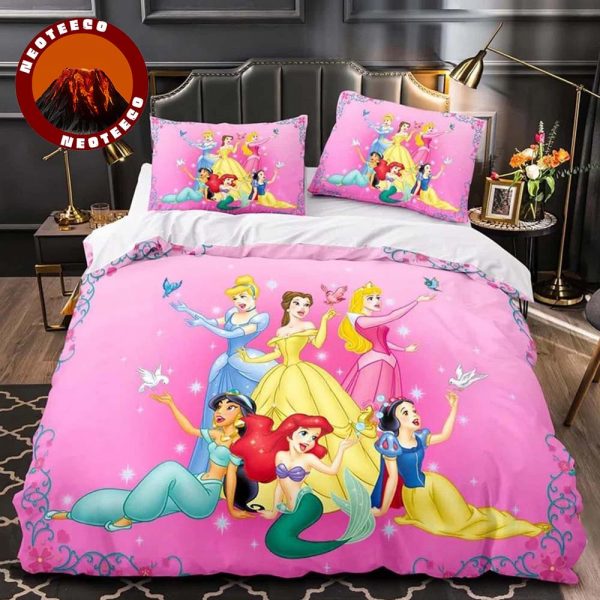 Disney Princess Bedding Set Pink Kids Bedroom Decor with Jasmine Ariel Cinderella Aurora Belle Snow White