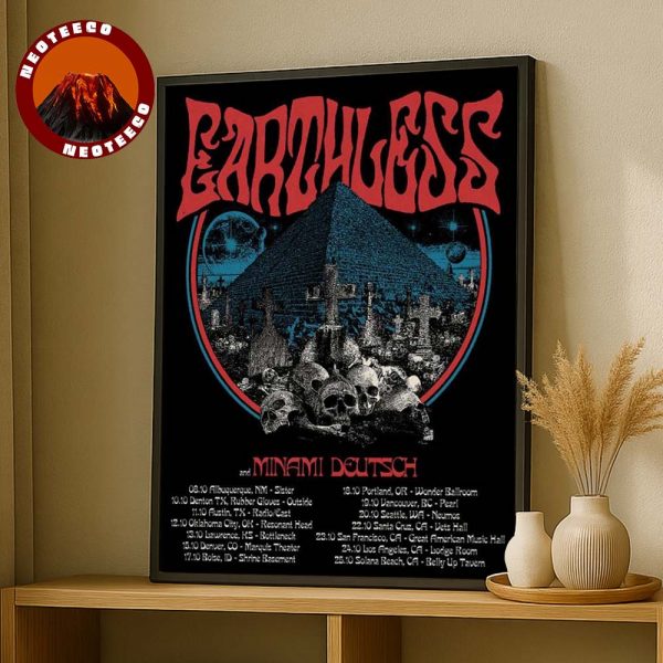 Earthless Tour Poster In October 2025 With Skull Pyramid Artwork And Red Psychedelic Font Home Decor Poster Canvas