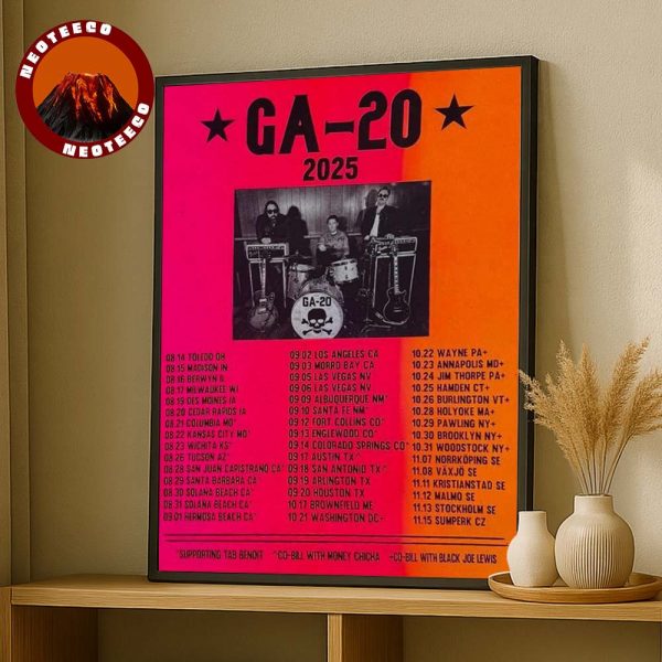 GA-20 2025 Tour Poster At Multiple Cities Across USA And Europe Blues Rock Concert Artwork Home Decor Poster Canvas