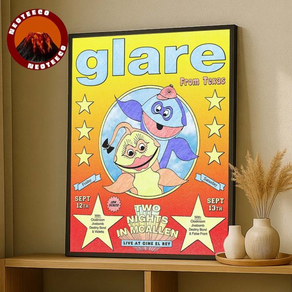 Glare Two Nights In McAllen Live Concert Poster September 12-13 2025 Colorful Music Artwork Home Decor Poster Canvas