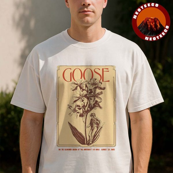 Goose Concert Poster At Hancher Green In Iowa City On August 28 2025 Vintage Floral Artwork Unisex T-Shirt