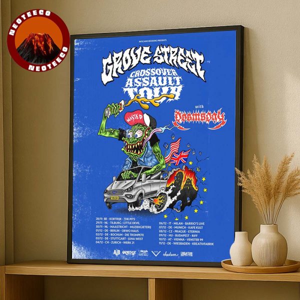Grove Street Crossover Assault Tour Europe 2025 Hardcore Thrash Metal Home Decor Poster Canvas