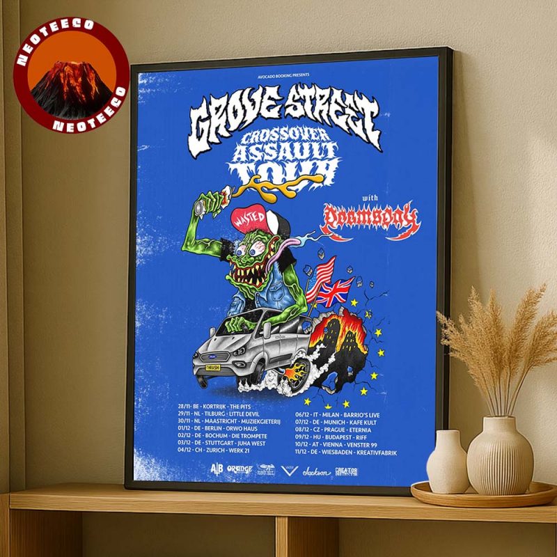 Grove Street Crossover Assault Tour Europe 2025 Hardcore Thrash Metal Home Decor Poster Canvas