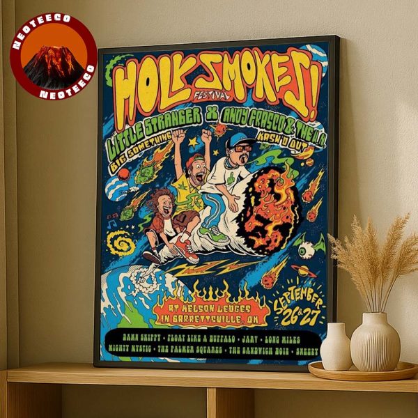 Holy Smokes Festival Poster At Nelson Ledges In Garrettsville OH On September 26 2025 Cartoon Fire Ride Artwork Home Decor Poster Canvas