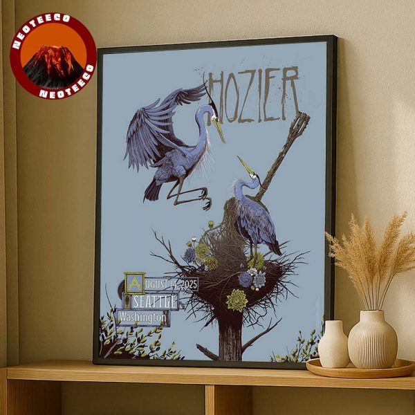 Hozier Music Poster At In On Seattle Washington August 14 2025 Blue Heron Music Artwork Home Decor Poster Canvas