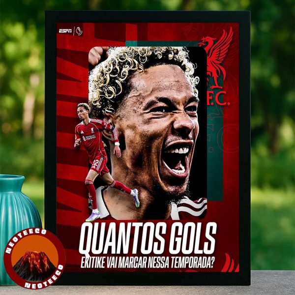 Hugo Ekitike Liverpool FC Goal Scoring Season Projection At Premier League Soccer 2025-26 Sports Poster Dynamic Artwork Home Decor Poster Canvas