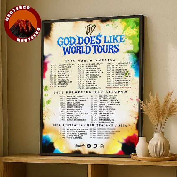 JID God Does Like World Tour North America Europe Australia 2025 2026 Hip Hop Home Decor Poster Canvas