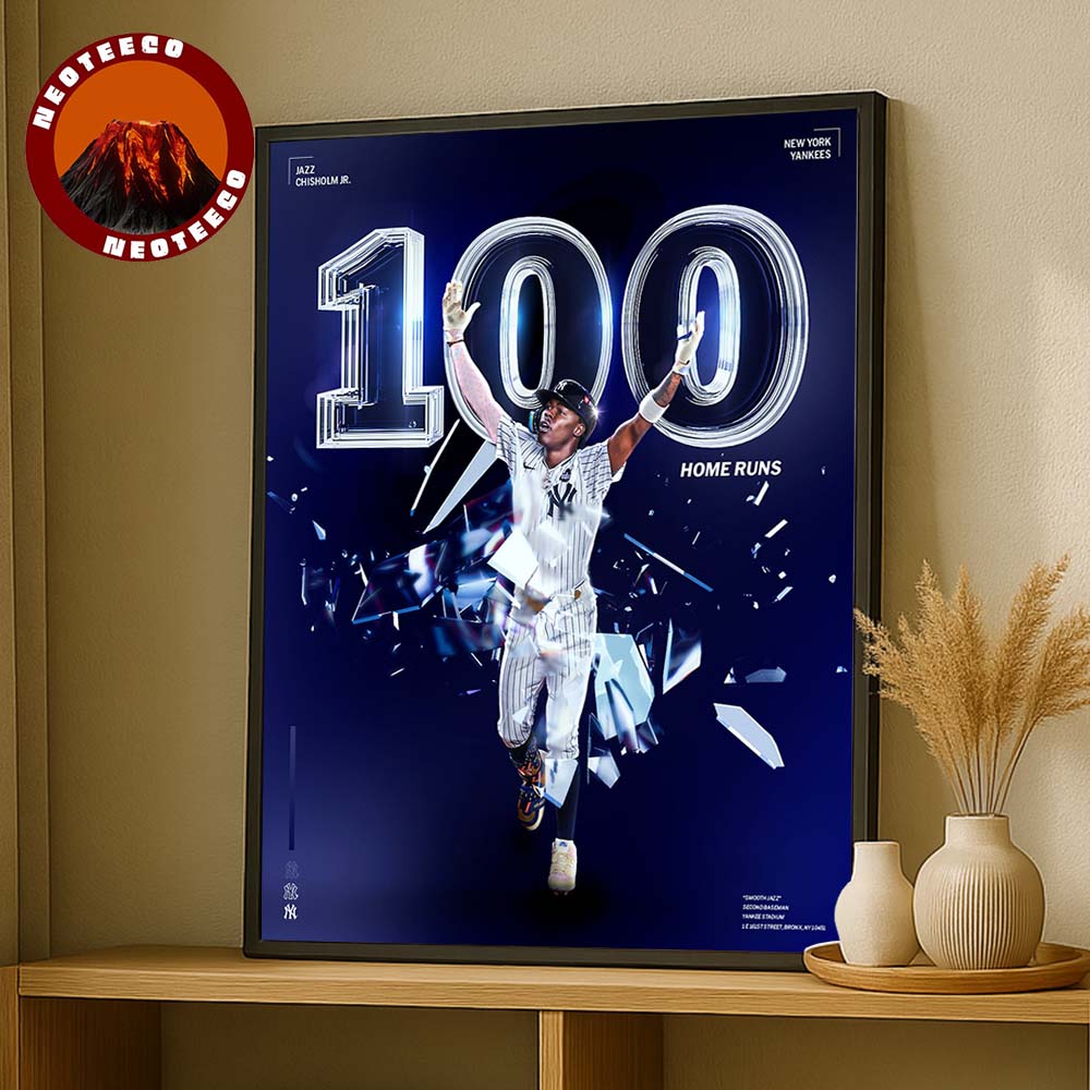 Jazz Chisholm Jr. New York Yankees 100 Career Home Runs MLB Baseball 2025 Poster Vintage Portrait Artwork Home Decor Poster Canvas