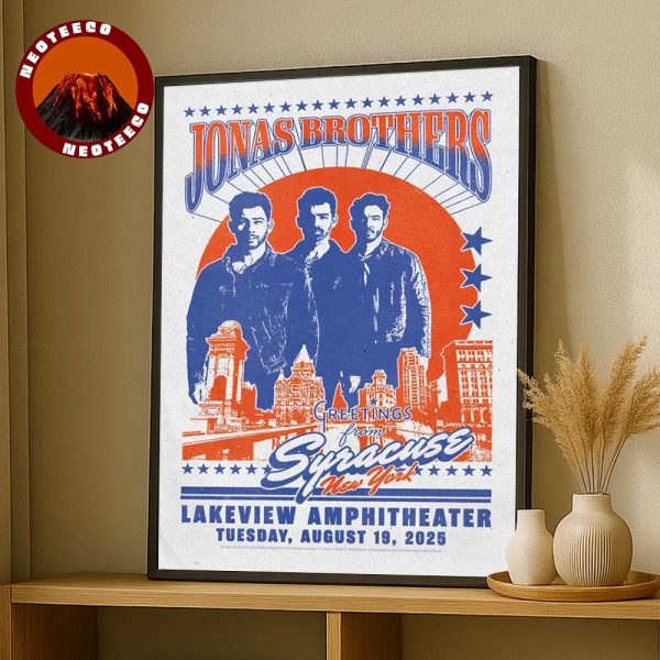 Jonas Brothers Concert Poster At Lakeview Amphitheater In Syracuse New York On August 19 2025 Retro Red Blue Cityscape Artwork Home Decor Poster Canvas