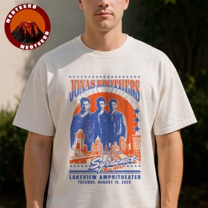 Jonas Brothers Concert Poster At Lakeview Amphitheater In Syracuse New York On August 19 2025 Retro Red Blue Cityscape Artwork Unisex T-Shirt