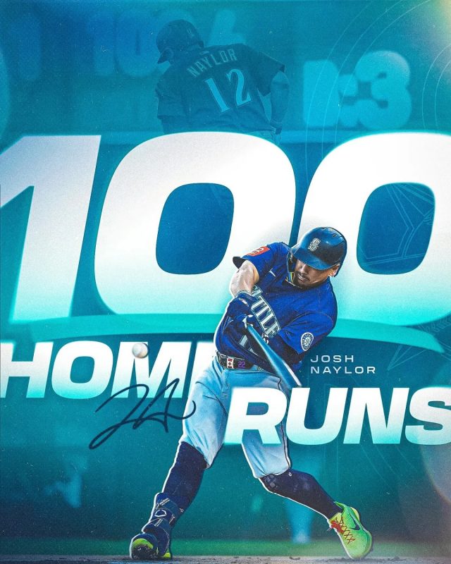 Josh Naylor Seattle Mariners 100 Career Home Runs MLB Baseball 2025 Poster Dynamic Action Artwork