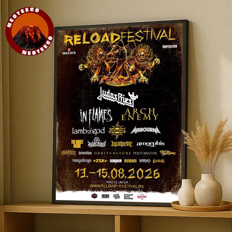 Judas Priest And Arch Enemy Reload Festival Heavy Metal Concert 13 15 August 2026 Poster Dark Artwork Home Decor Poster Canvas