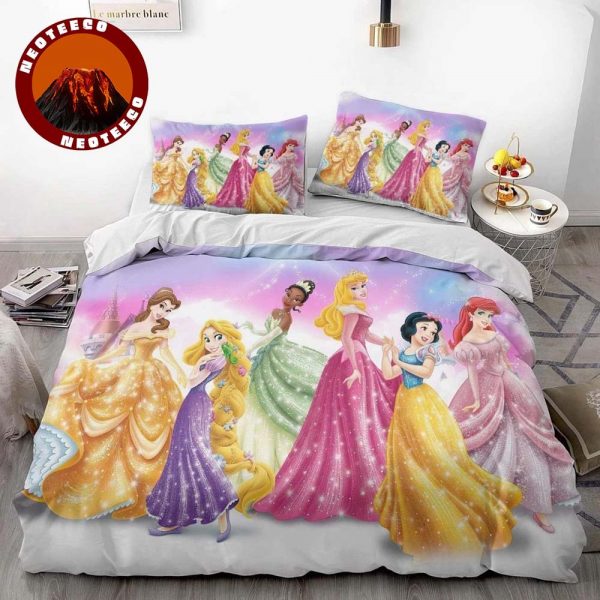 Kids Bedding Set Disney Princess Pink Duvet Cover Cartoon Fairy Tale Bedroom Gift