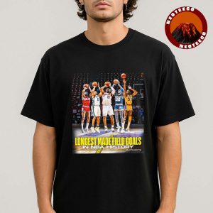 LeBron James Magic Johnson & NBA Legends Basketball Poster In NBA History 2025 Longest Made Field Goals Highlight NBA Basketball Unisex T-Shirt