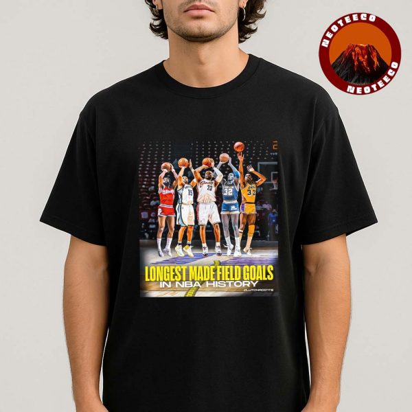 LeBron James Magic Johnson & NBA Legends Basketball Poster In NBA History 2025 Longest Made Field Goals Highlight NBA Basketball Unisex T-Shirt