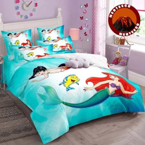 Little Mermaid Bedding Set Ariel Princess Duvet Cover with Pillowcases for Kids Girls Pink Ocean Style