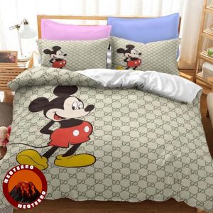 Mickey Minnie Disney Bedding Set Cartoon Couple Red Pink Heart Design Comforter