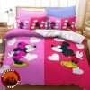 Mickey Minnie Disney Bedding Set Cartoon Couple Red Pink Heart Design Comforter